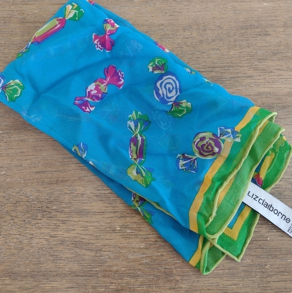 Vintage Liz Claiborne Square 19" 100% Silk Scarf Candy Print - Picture 8 of 8
